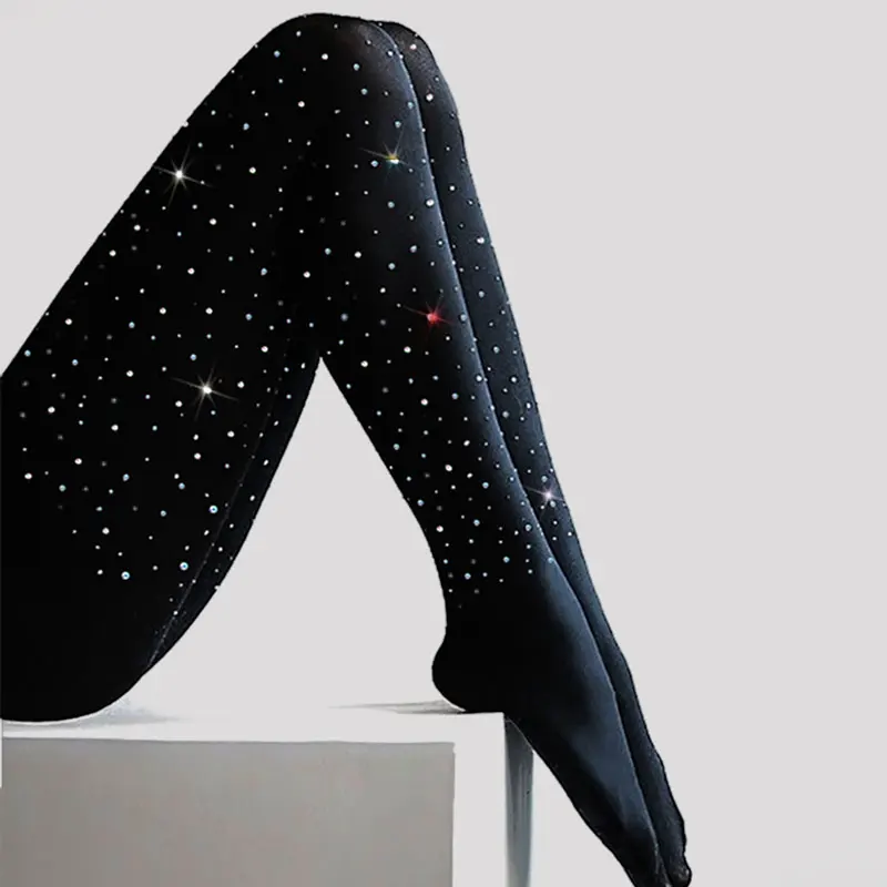 2021 Sexy Women Plus Size Rhinestone Tights 100DEN Stretchy Bling Crystal AB Autumn Winter Diamond Thick High Quality Pantyhose