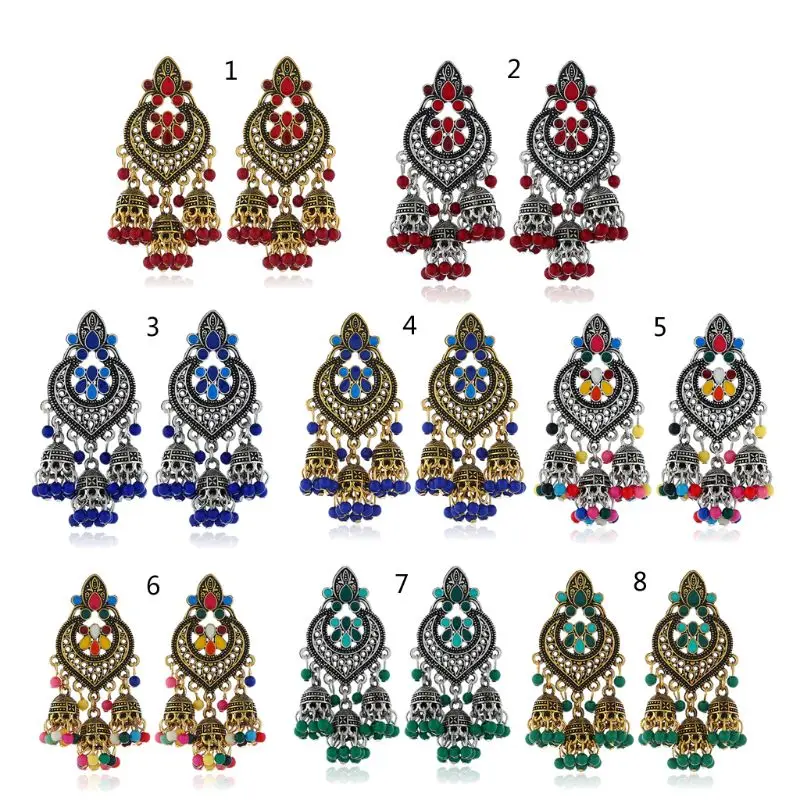 Retro Indian Bollywood Kundan Jhumka Jhumki Drop Earrings Gypsy Fashion Jewelry