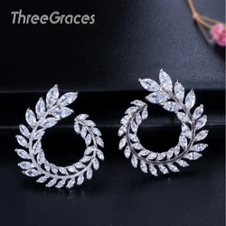 ThreeGraces Famous Design Sparkling Olive Branch Leaf Shape Marquise Cut Luxury Cubic Zirconia Stud Earrings for Women ER282