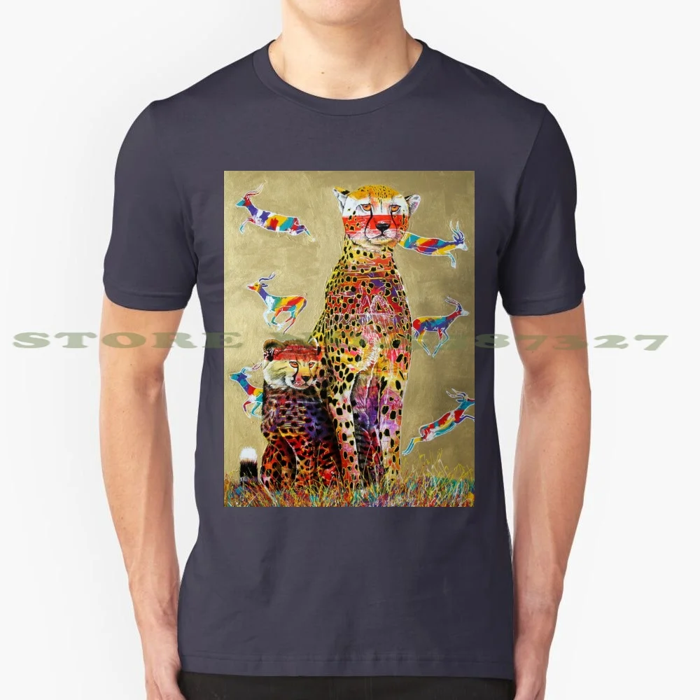 African Watch 100% Cotton T-Shirt Big Cats Africa Cheetahs Symbolism Surrealism Contemporary Art Colourful Feline Wildlife