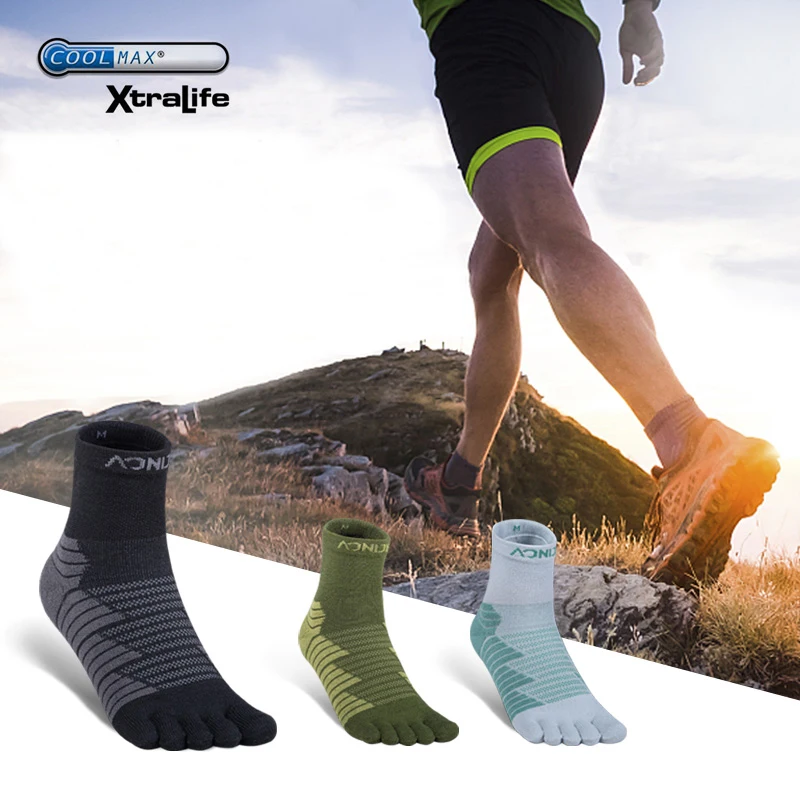 AONIJIE 1 Pair Five Toes Sports Socks Middle Tube Warm Thickened Sock Breathable For Camping Hiking Running Marathon E4819