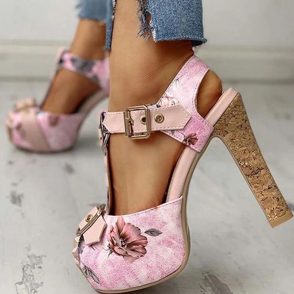 Brand Design Ladies Classic Summer Sandals Platform Thick High Heels Sandals Women 2021 Fashion Print Party Sexy Shoes Woman