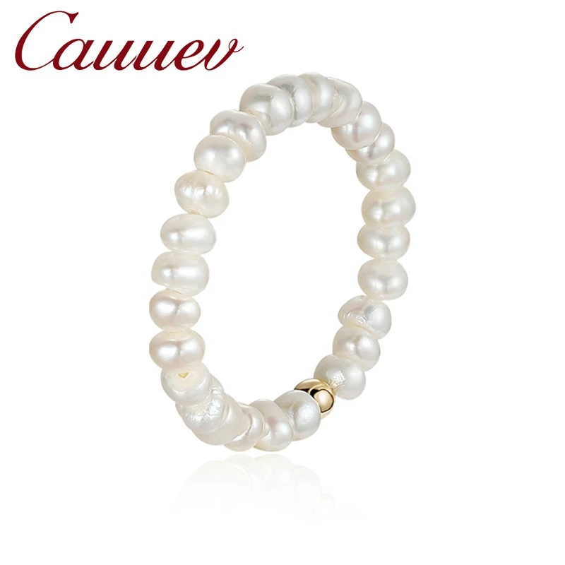 Cauuev Small Natural Freshwater Pearl Couple Rings for Women Real 925 Sterling Silver Jewelry forWholesale Fashion Gift view 2