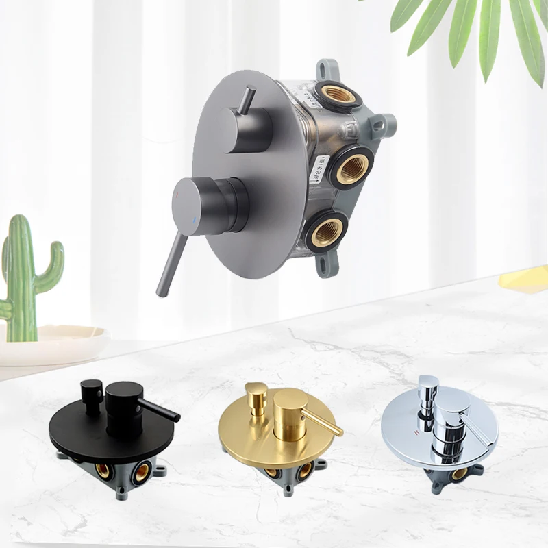 3 Ways Shower Faucet Mixing Valve Concealed Wall Mount Box Diverter Brass Embedded Valve Grey Chrome Black Gold 3 Way Function