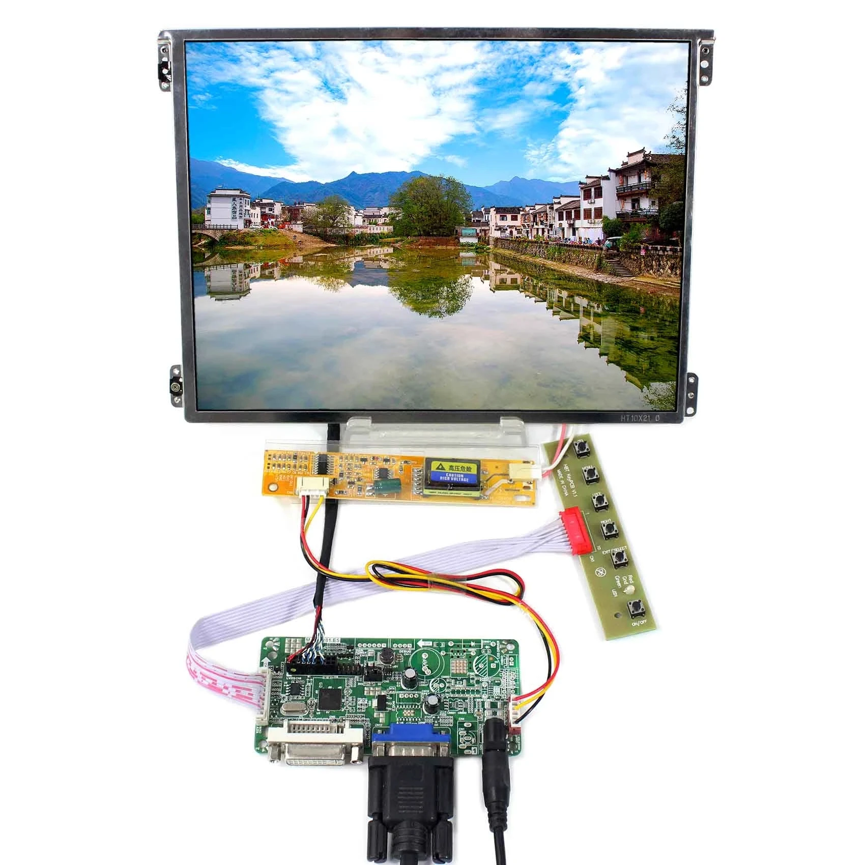 Original New A+ 10.4 inch 1024X768 Display HT10X21-311 FFS IPS LCD Screen Panel with VGA DVI LCD Controller Board Driver RT2281