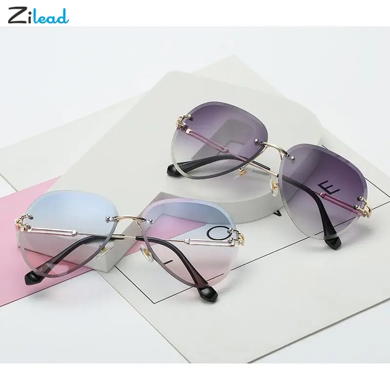 

Zilead New Fashion Tea Gradient Sunglasses Women Men Frameless Cut Trimmed Lens Metal Rimless Sun Glasses Female UV400 Occhiali