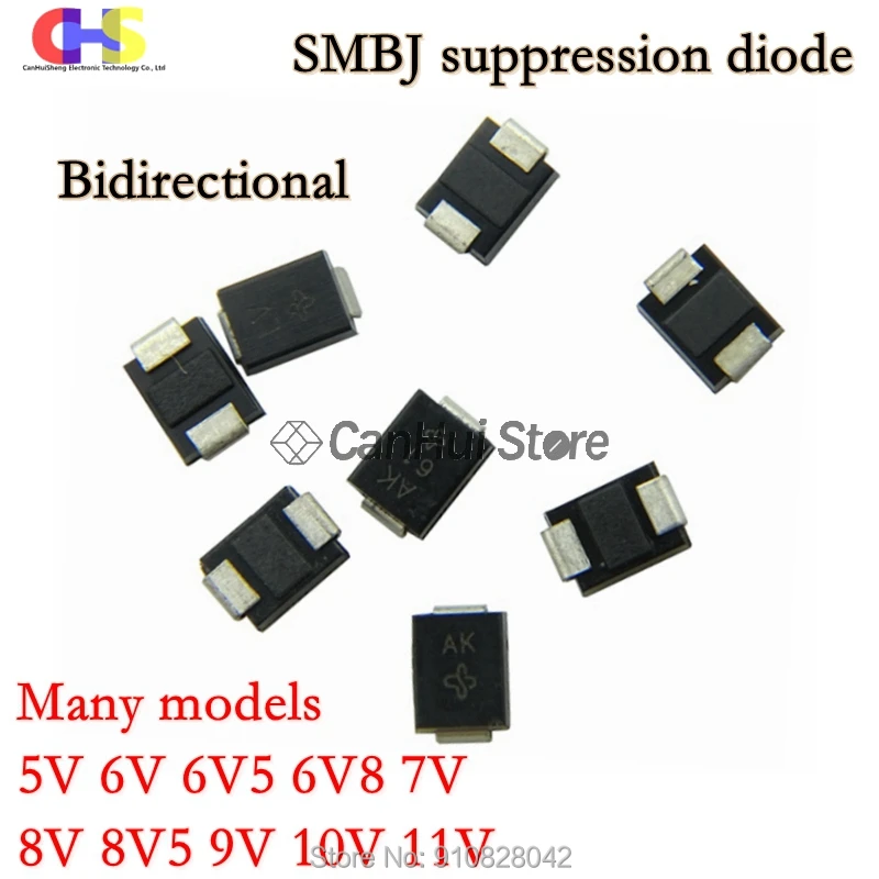 20pcs 600W SMB DO-214AA TVS DIODE SMBJ5CA SMBJ6CA SMBJ6.5CA SMBJ6.8CA SMBJ7CA SMBJ8CA SMBJ8.5CA SMBJ9CA SMBJ10CA SMBJ11CA