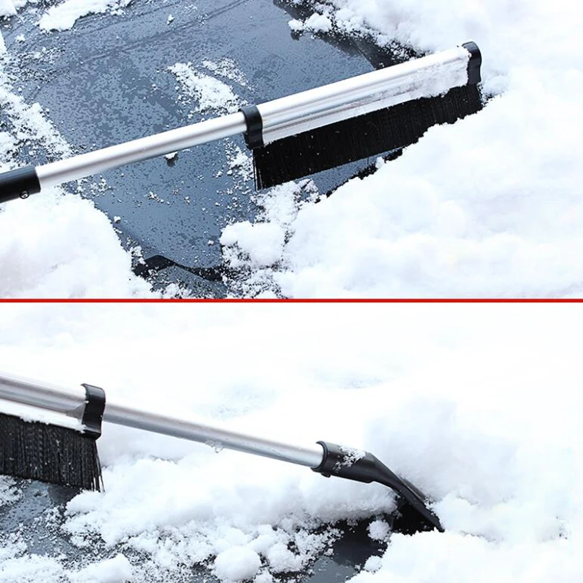 Raspador de cepillo de hielo y nieve extensible, cerdas suaves, removedor de escarcha, herramienta de eliminación de escoba para ventana de parabrisas automático, 2 en 1