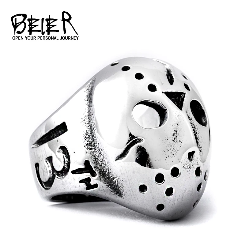 BEIER Men Ring Stainless Steel Biker Jason Hallows\' Day Voorhees Hockey Halloween Antique Male Cool Jewelry BR8-461