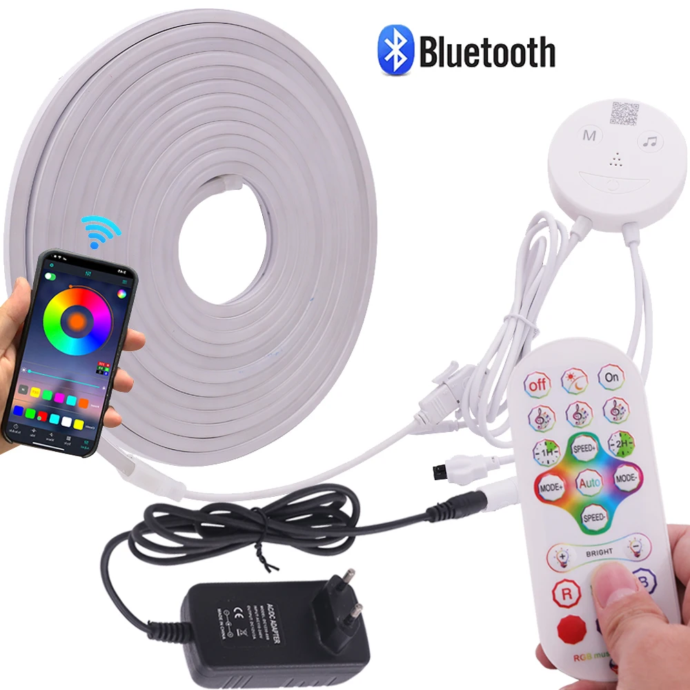 

Tuya Smart DC 12V светодиодный неоновый светильник RGB Bluetooth силиконовый гибкий ленточный светильник с пультом дистанционного управления и музыкальным приложением Водонепроницаемая неоновая веревка