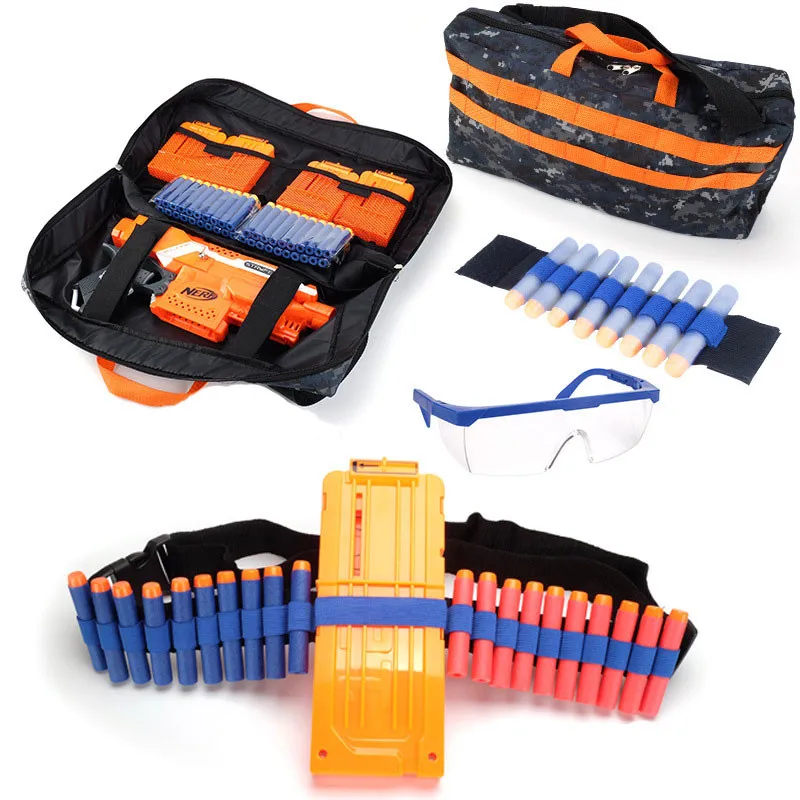 Kids Soft Bullet Tactical part Kit For Nerf Toy Gun With 100 Refill Bullets + Bullet Reload Clips +Gasses Wristband Storage Bag