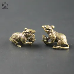 Brass Animal Mice Love Rice Figurines Car Key Chain Pendants Jewelry DIY Keyring Hanging Accessories Cute Rat Keychain Gifts
