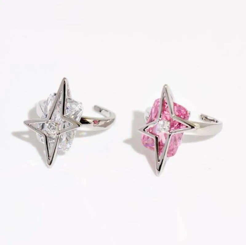 

Geometric hollow star pink square rhinestone gem design fashion trend ring chic girls summer blogger ins finger ring