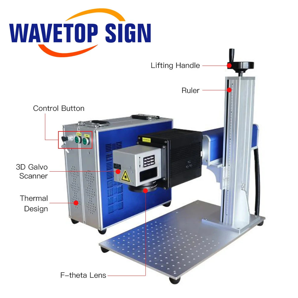 WaveTopSign 50 Вт 100 Вт 150 Вт волокно 3D изогнутая поверхность глубокая гравировка маркировочная машина раздельного типа 3D волоконный лазерный маркировочный станок