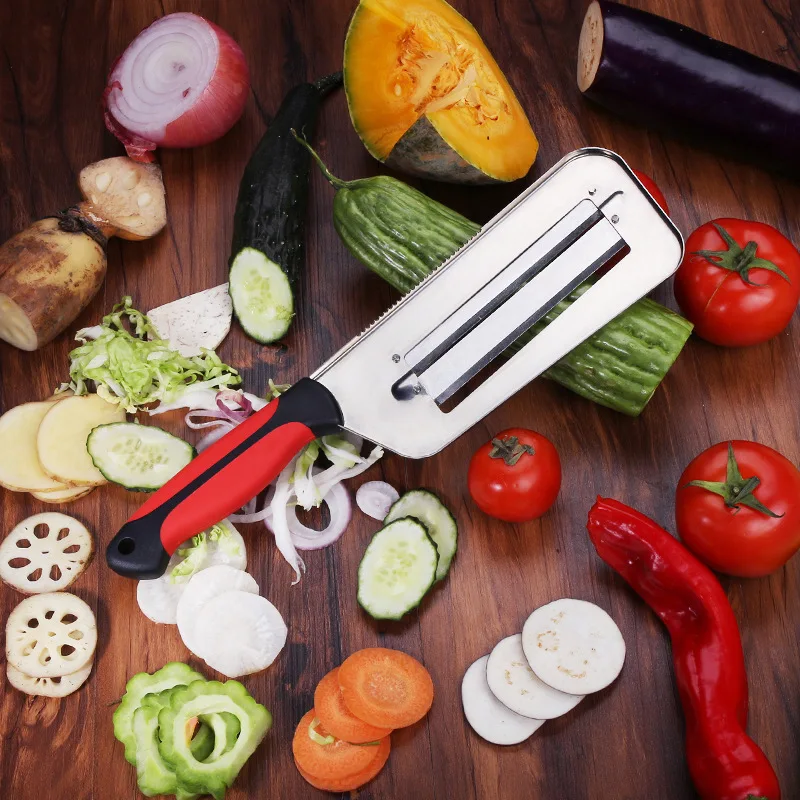 Vegetable Slicer Double 2 Slice Blade Slicing Knife Fish Scale Cleaner Knives Cabbage Cucumber Carrot Onion Slicer Peeler