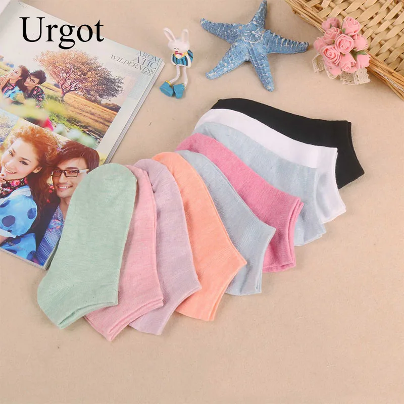 Urgot 10 Pieces = 5 Pairs/lot New Fashion Candy Colored Socks For Women And Girls Casual Short Ankle Boat Low Cut Lady Sox Meias