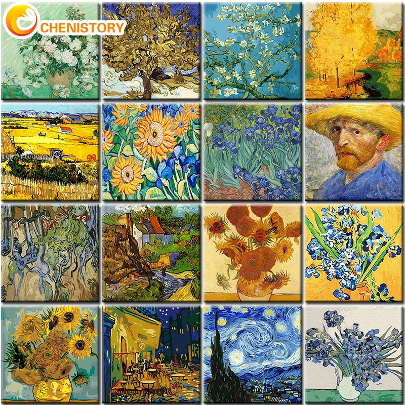 Van Gogh peinture à l'huile par numéros fleurs Kits pour adultes sur toile avec cadre peintures acryliques photo coloriage par numéro décor Art