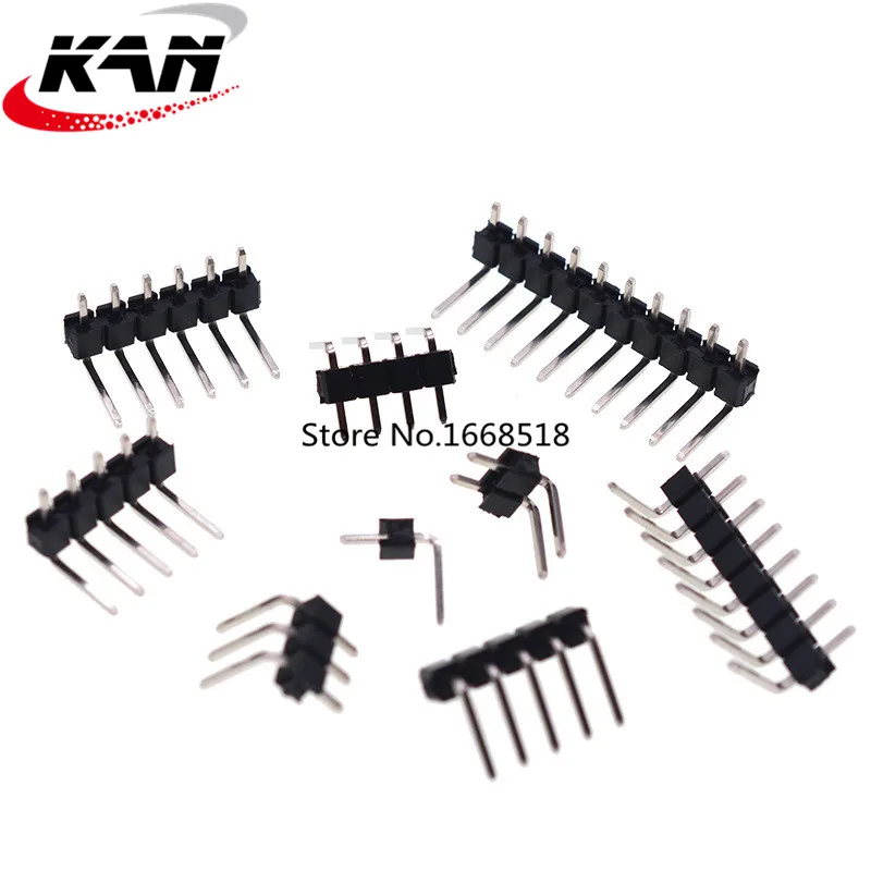 10PCS 2.54mm Single Row Right Angle PCB Board Copper Pin Header Connector Male Pinheader 1*3/4/10/12/15/40Pin for Arduino