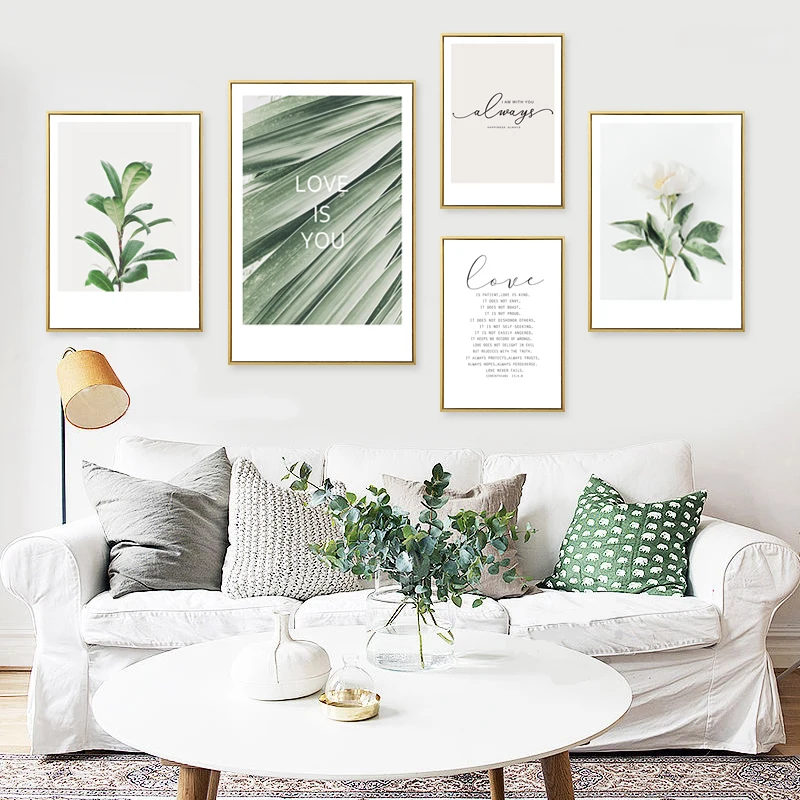 

Green Palm Jasmine Flower Love Quotes Wall Art Canvas Painting Nordic Posters And Prints Wall Pictures For Living Room Decor