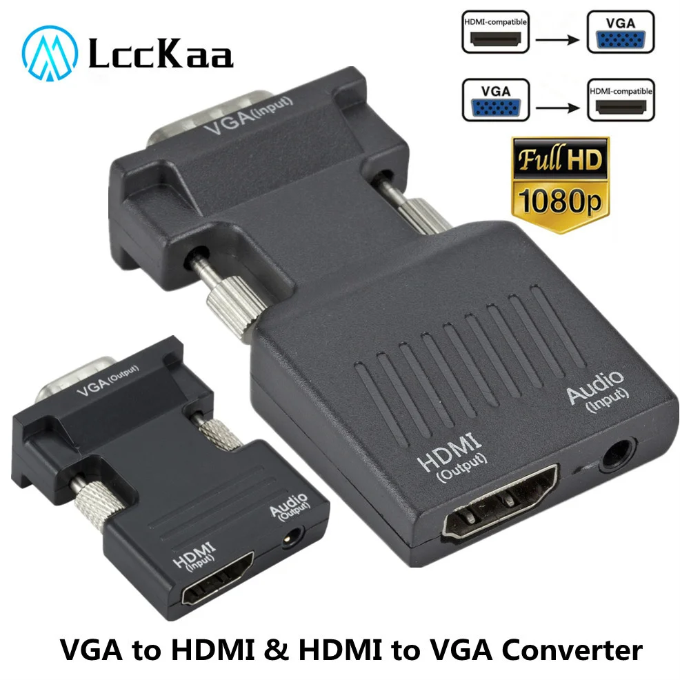 LccKaa VGA-HDMI-совместимый адаптер-конвертер 1080P HDMI-VGA адаптер для ПК ноутбука в HDTV проектор видео аудио конвертер