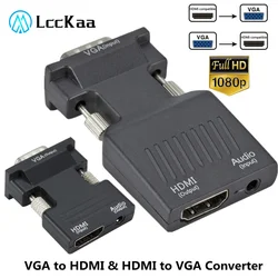 LccKaa-convertidor adaptador compatible con VGA a HDMI, adaptador HDMI a VGA de 1080P para PC, portátil, proyector HDTV, convertidor de Audio y vídeo