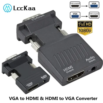 LccKaa Adapter VGA na HDMI Konwerter 1080P HDMI na VGA Adapter do laptopa PC na projektor HDTV Konwerter wideo-audio