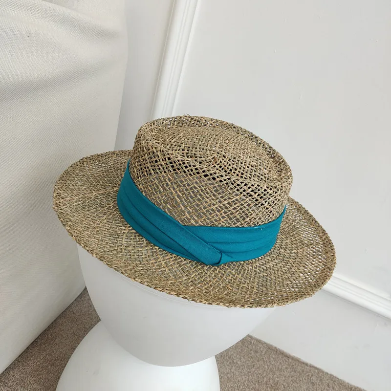 

2021 New Handmade Straw Beach Hat For Women Summer hat Panama Cap Fashion Concave Flat Sun Protection Visor Hats Wholesale price