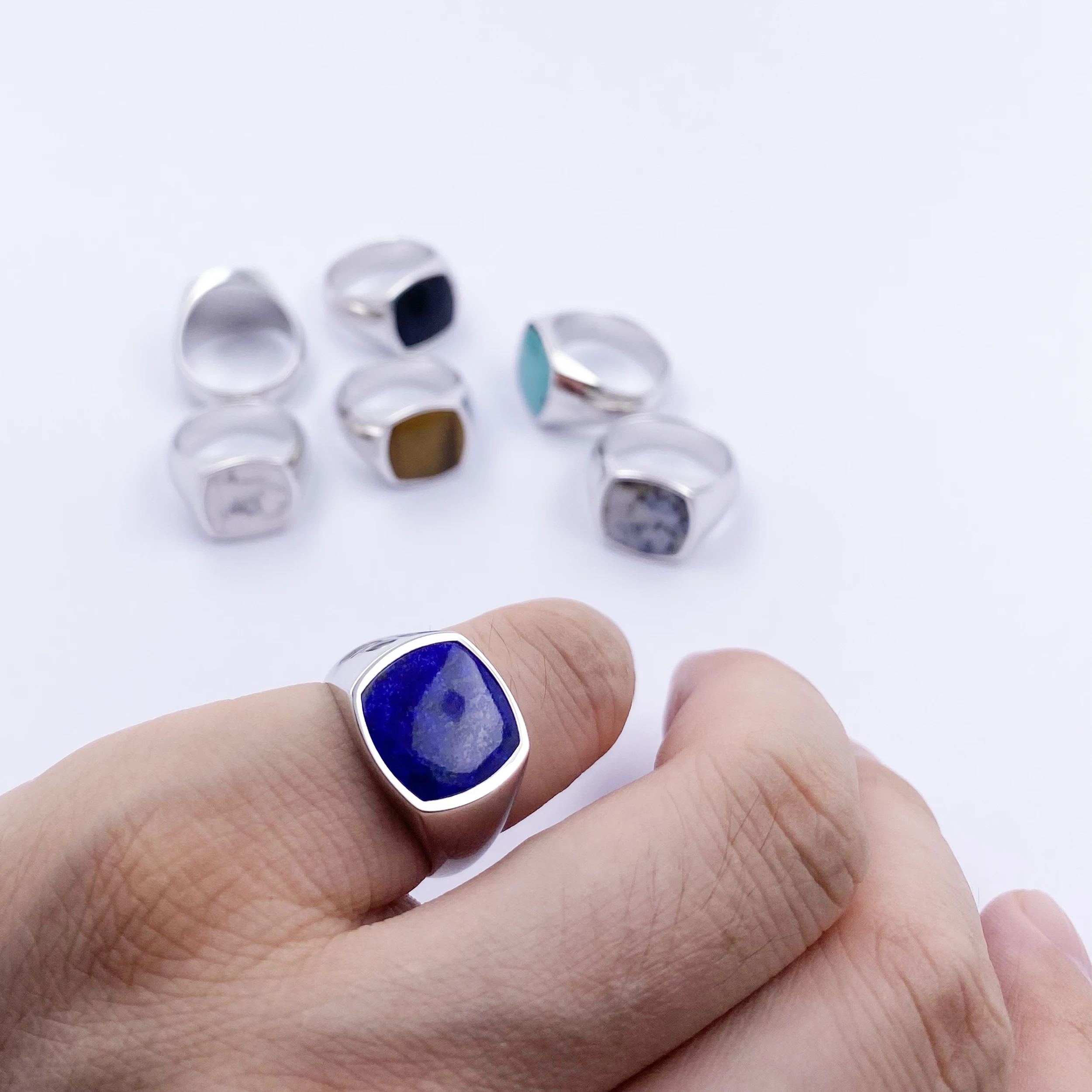 Sterling Silver Lapis Lazuli Gemstone Pinkie Signet Ring