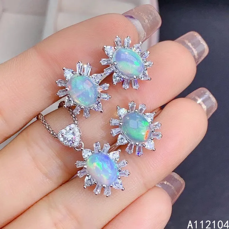 

KJJEAXCMY fine jewelry 925 sterling silver natural opal women gem earrings ring pendant suit Party Birthday Wedding Gift New