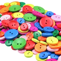 25pcs 15-25mm 2-Hole Multicolor Round Wooden Decorative Buttons Suitable for Sewing Clip Arts and Crafts Diy Handmade Decoration