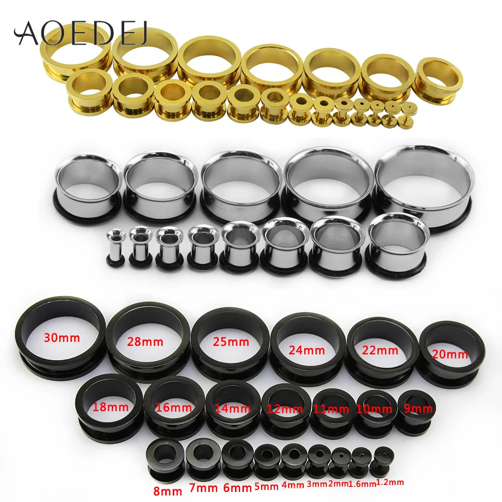 AOEDEJ 2PC 3-30mm Ear Tunnels Plugs 316L Stainless Steel Body Piercing Jewelry Women Ear Gauges Ear Stretchers Expandar Plugs