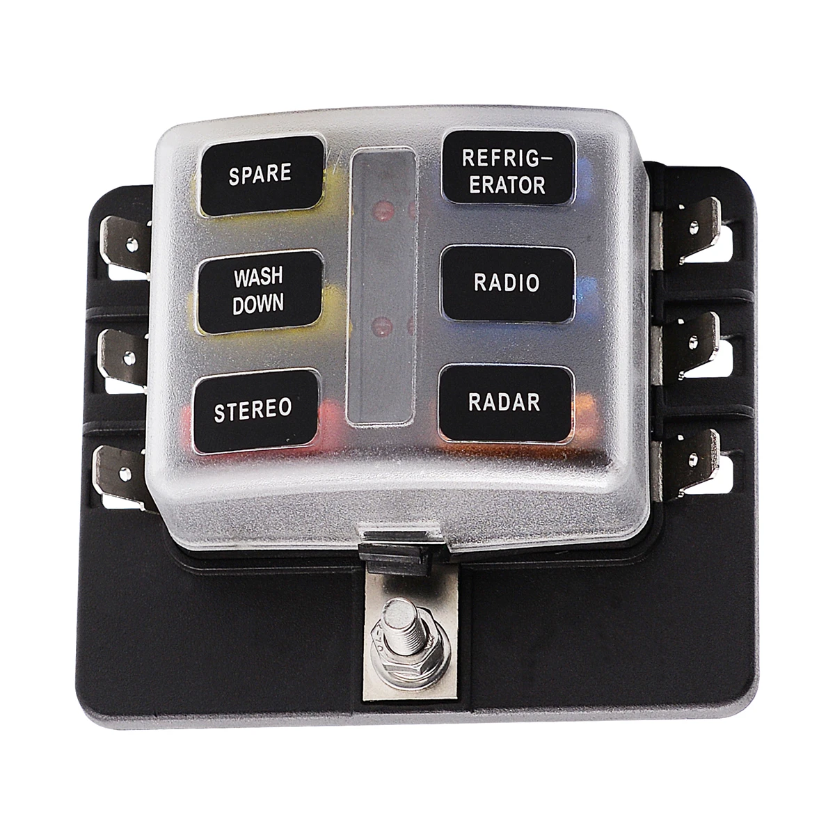 6 Ways Blade Car Fuse Box Holder Screw Terminal Block with LED Warning Light for 12V 24V Car Boat Marine Trike