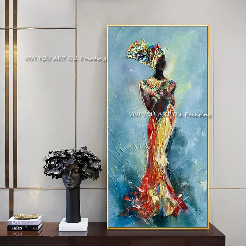 The African Woman Figure 100% Handmade Modern Abstract Thick Oil Painting On Canvas Nude Girl Painting Wall Art Decor for Home