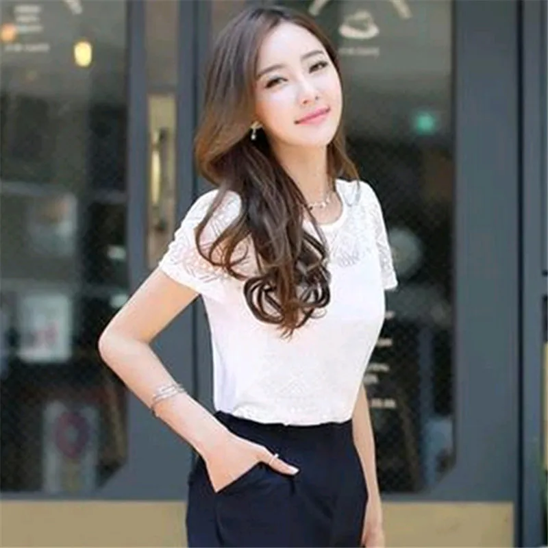 New Women Clothing Chiffon Blouse Lace Crochet Female Korean Shirts Elegant Ladies Blusas Tops Shirt White Blouses slim fit Tops