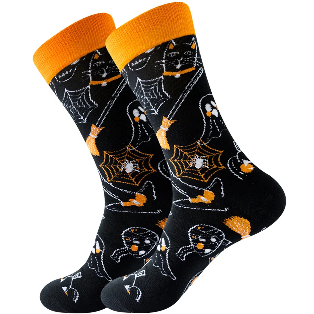 Kawaii Harajuku Halloween Woman Socks Autumn and Winter Cotton Skeleton Alien Pumpkin Crew Socks Monster Bats Socks for Girls