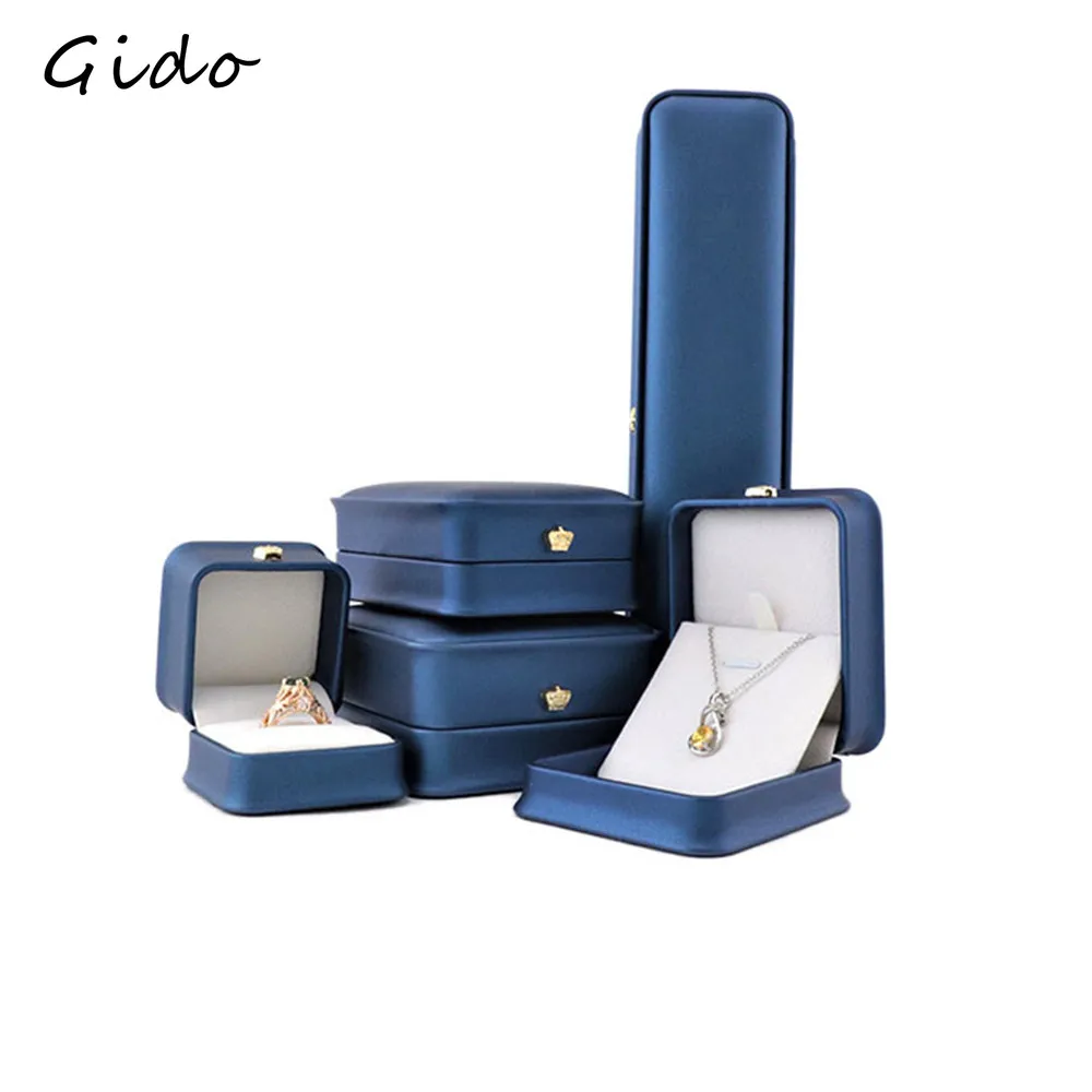 Blue Color Jewelry Boxes High-end Jewelry Ring Pendant and Bracelet Boxes with Golden Crown Accessory