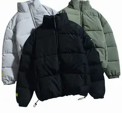 Winter new men's solid color parka coat men's stand-up collar warm thick coat men's fashion casual parka
