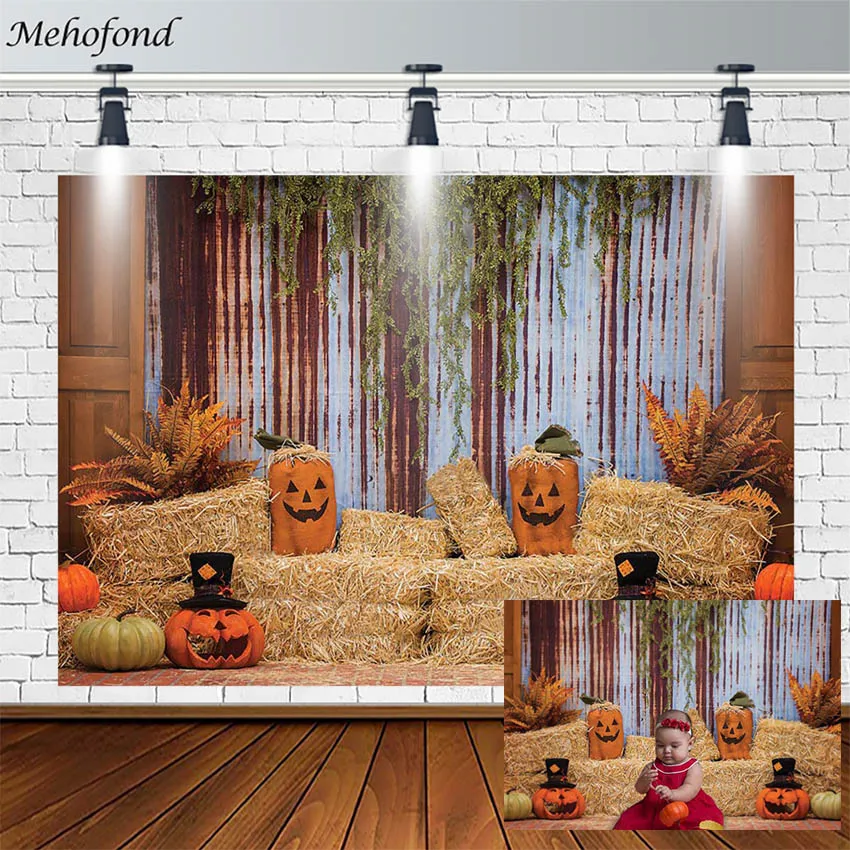 Halloween Photography Backgrounds Pumpkin Ghost Haystack Green Leaf Newborn Birthday Backdrops Photophone Photozone Decor Props