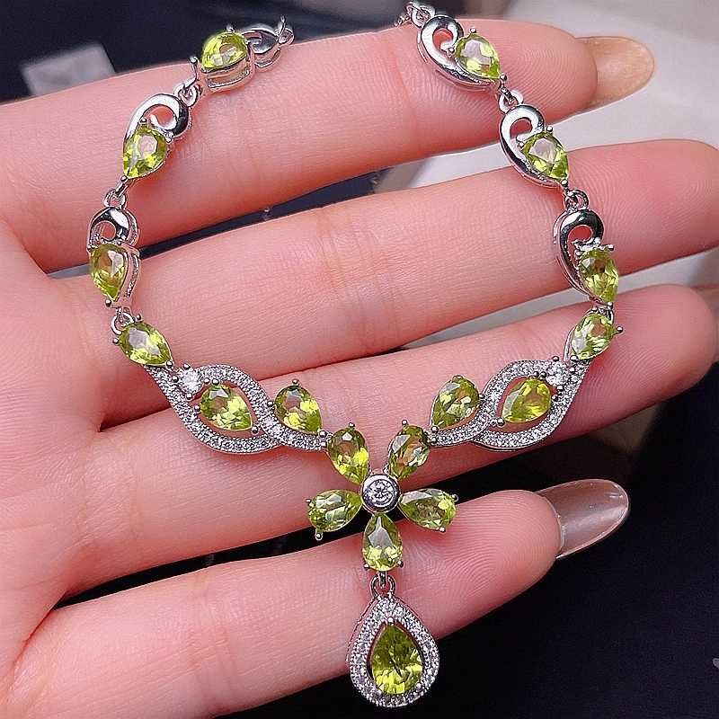 Collana di peridoto naturale, intarsio in argento sterling 925, elegante design di grande nome, squisito e bello