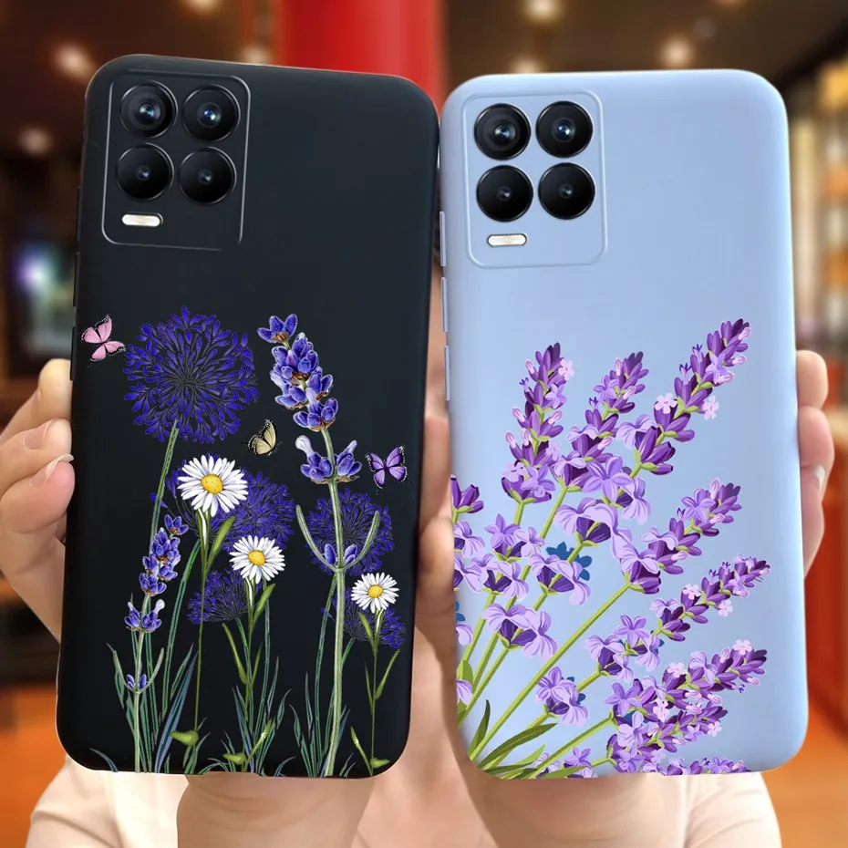 For Realme 8 Case Lavender Sunflower Silicone Back Cover For Realme 8 Pro 8i Realme8 4G RMX3085 Soft TPU Phone Case Luxury Coque