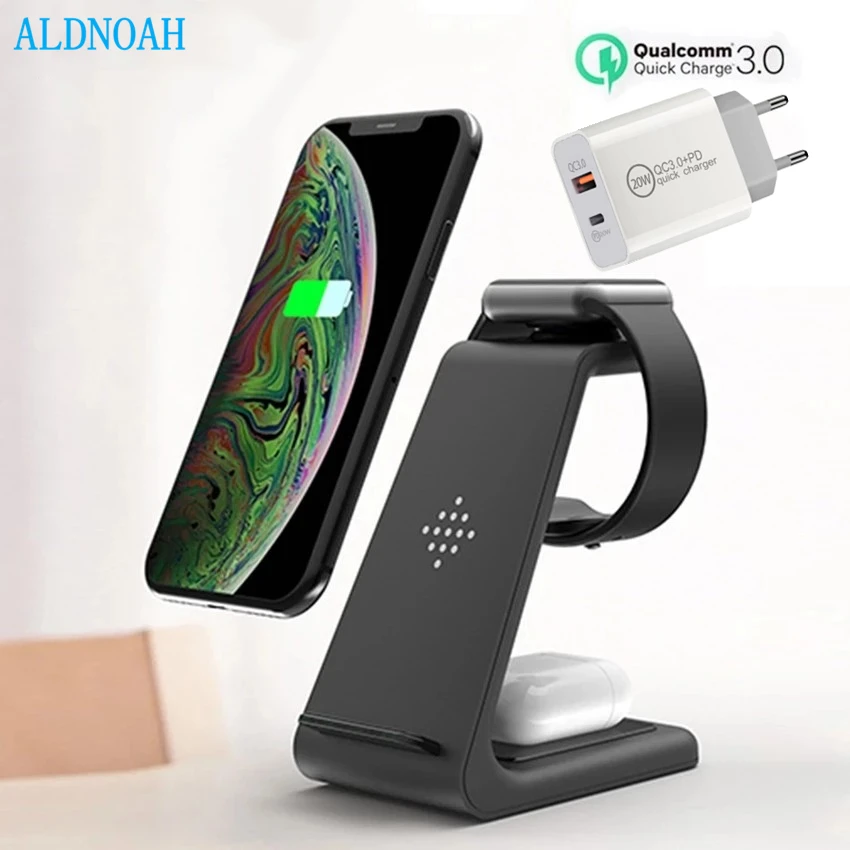 

3 in 1 Wireless Charger Station 15W Fast Charging Stand Dock for iPhone 13/12/11/8 Pro Max AirPods Apple iWatch 7 6 5 Samsung