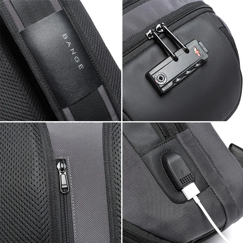 BANGE – sac à bandoulière multifonctionnel Oxford pour hommes, sacs à épaule antivol pour court voyage, sacoche de poitrine chargeur USB