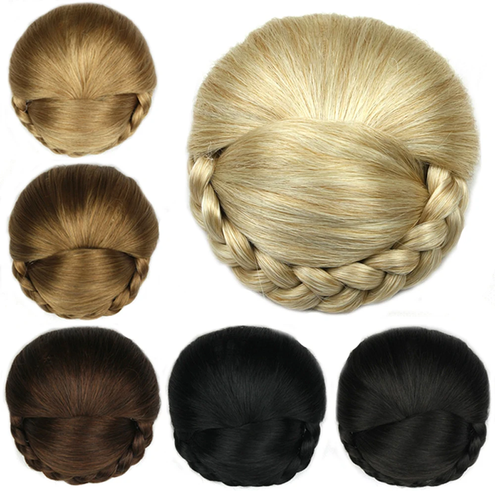 

Gres Women Braided Chignon Clip In Female Blonde Synthetic Hair Piece High Temperature Fiber Postiche for Bride's Decoration