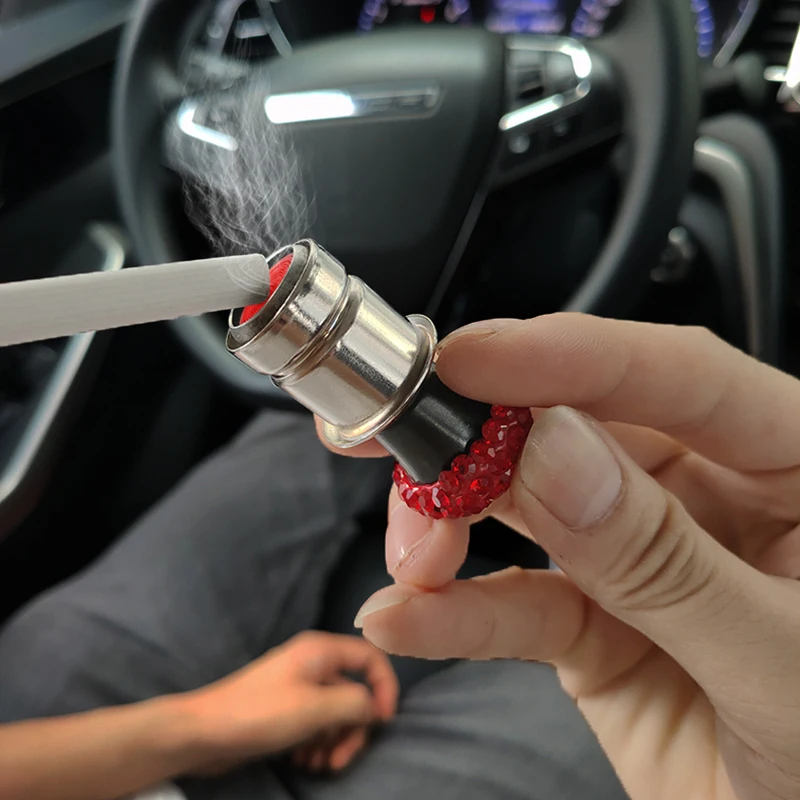 Cenicero de coche de 1 piezas, encendedor de humo de 12V, encendedor de cigarrillos, decoración con accesorios interiores de cristal