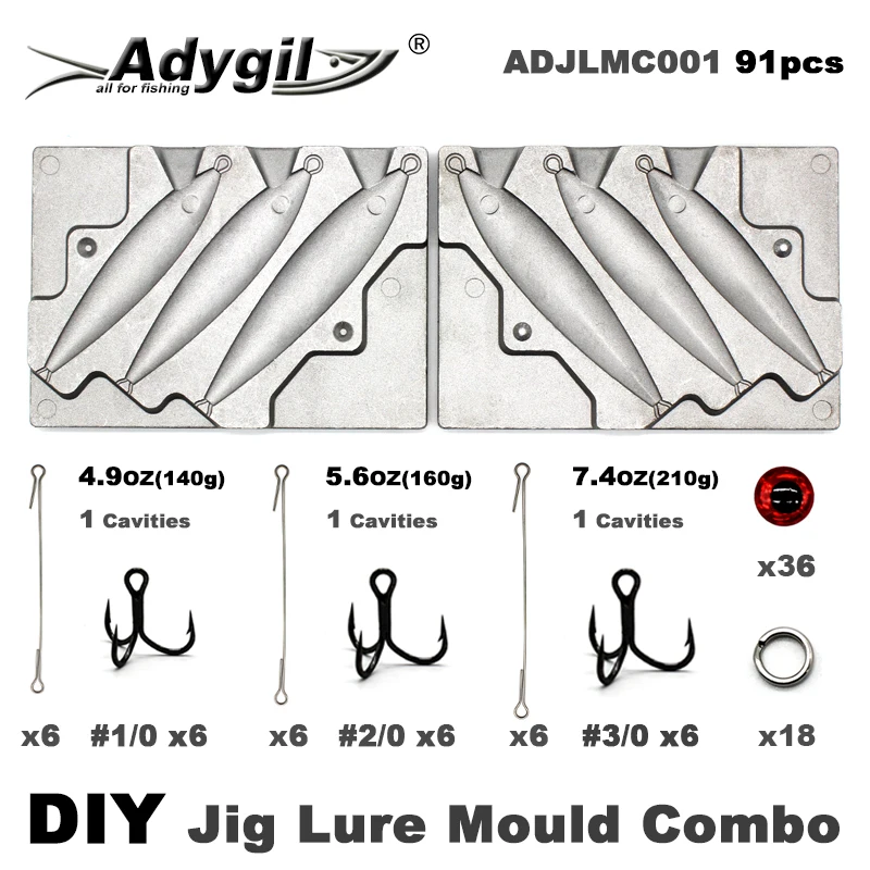 Adygil DIY Fishing 91pcs Jig Lure Mould Combo 140g 160g 210g 3 Cavities