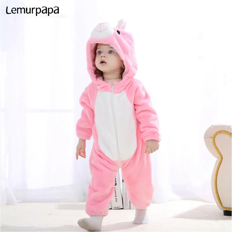 0-4 Year Baby Kawaii Romper Boy Girl Kigurumis Onesie Winter Warm Cozy Suit Animal Cow Costume Home Jumpsuit Child Funny Clothes