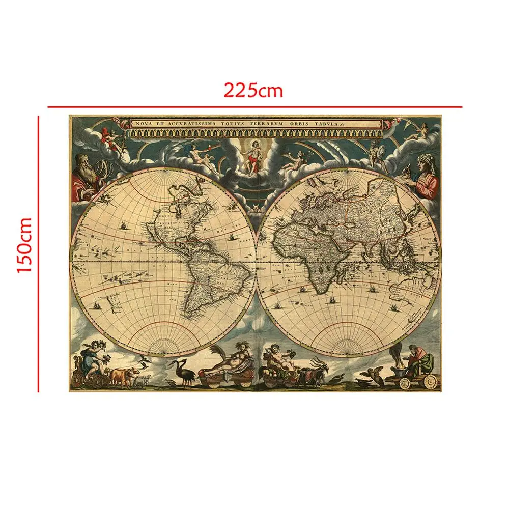 

150x225cm Medieval Map Latin Portuguese Non-woven Waterproof Map Retro Style Decorative Map