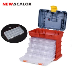 NEWACALOX 4-layer Toolbox with Buckle Portable Storage Box for Hardware Tools Small Accessories Handheld Outdoor Tool Box