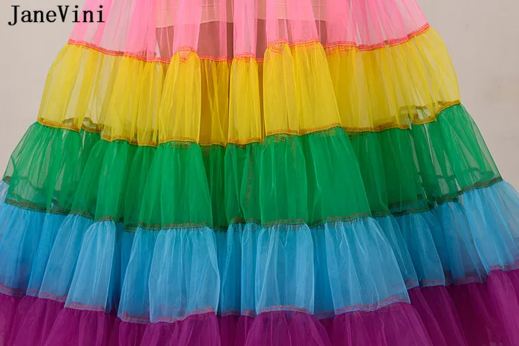 JaneVini 2021 Rainbow Patchwork tiulowa halka linia ślubna halki ślubne podkoszulki potańcówka spódnica Tutu Robe Jupon