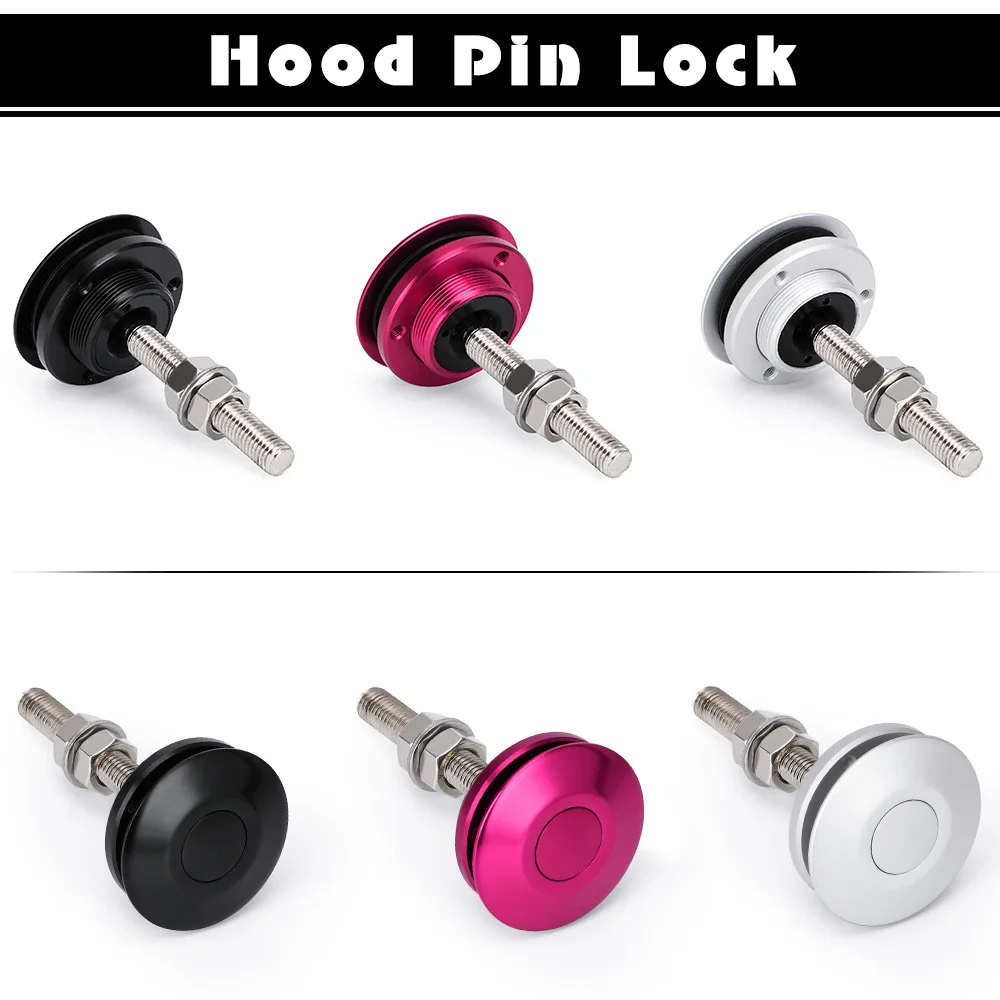 VR - Universal Black Push Button Billet Hood Pins Lock Clip Kit Car Quick Latch New Engine Bonnets Red VR-HP31BK